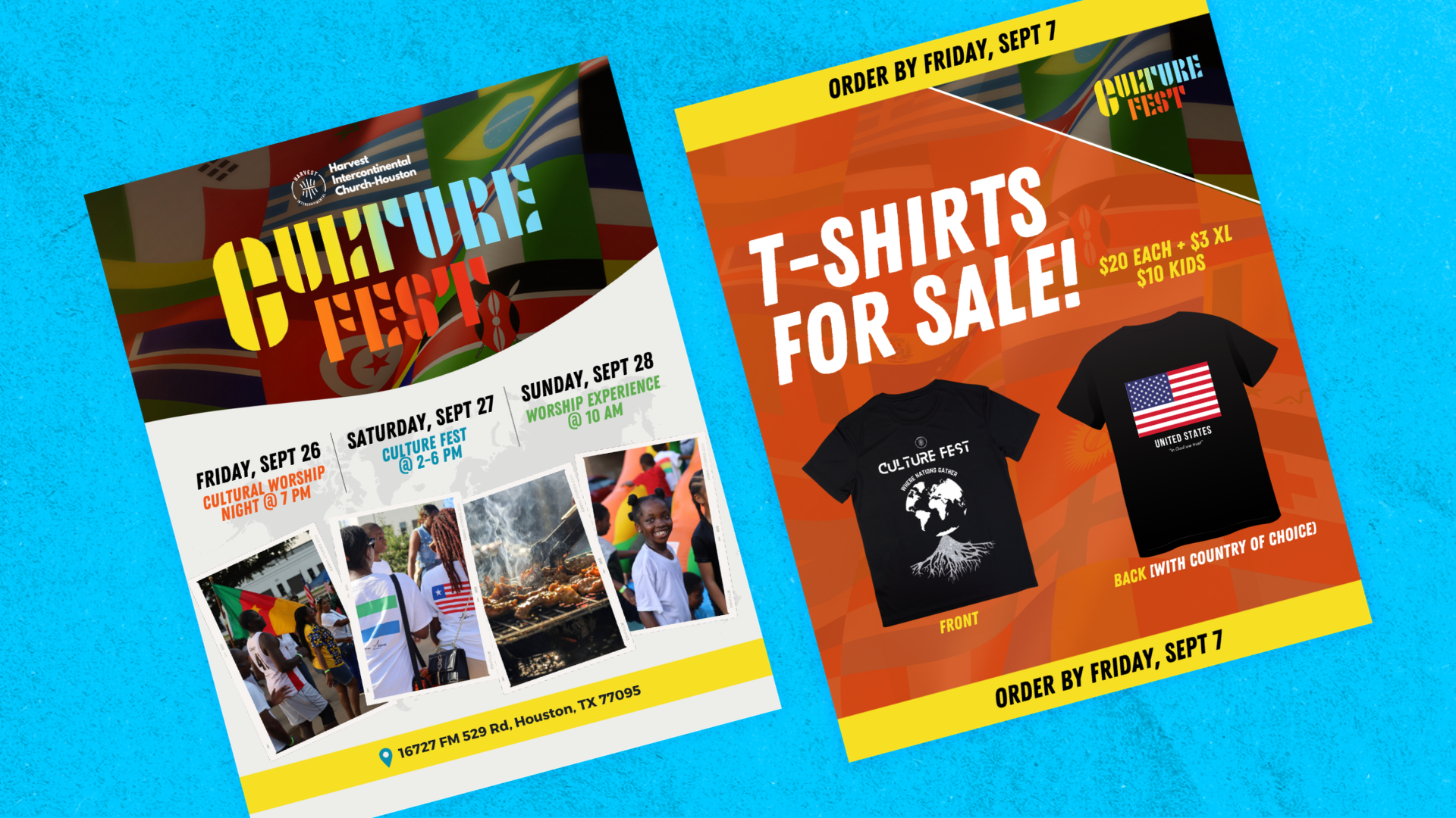 Culture Fest schedule and t-shirt sale social graphics